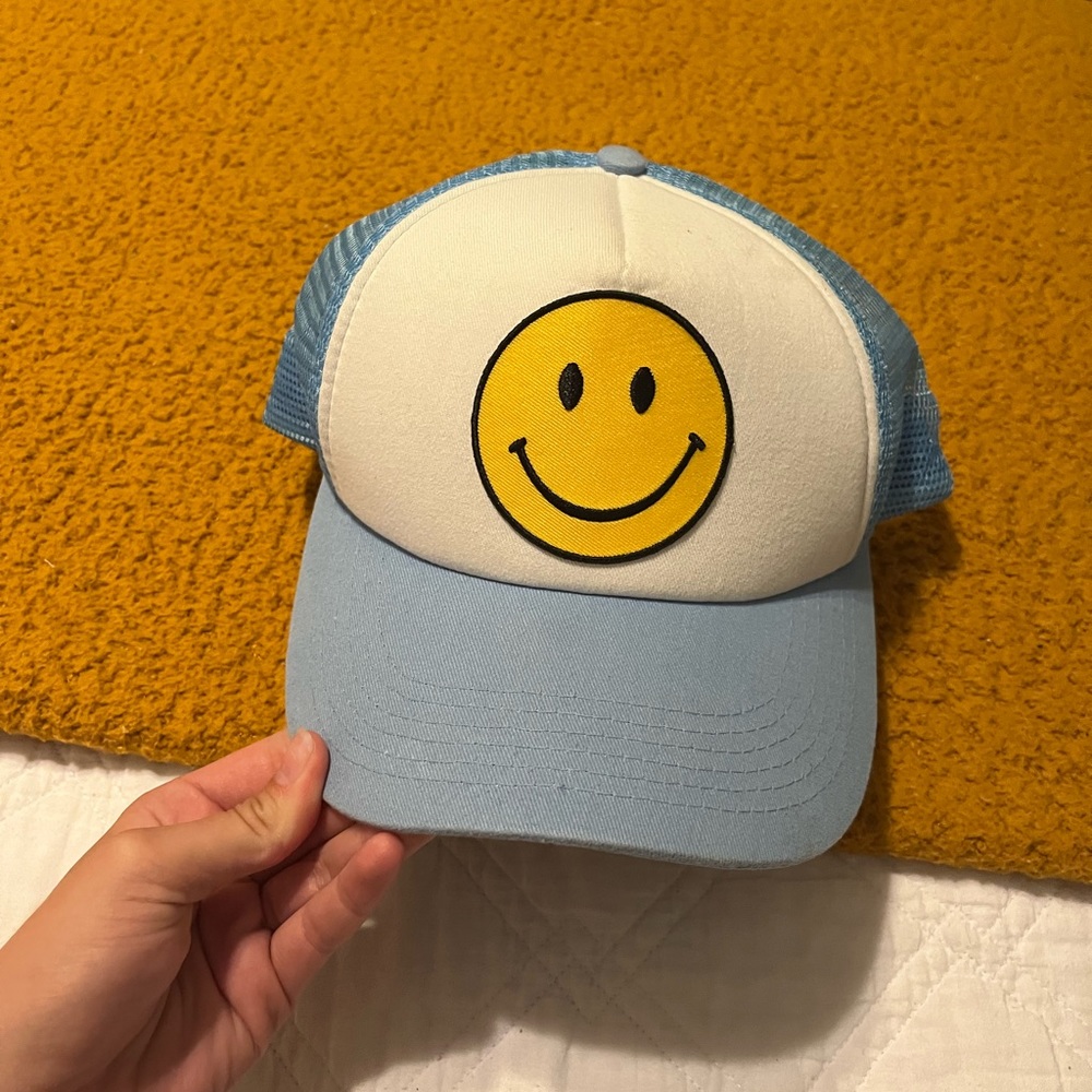 Blue/white Smiley Face Trucker Hat